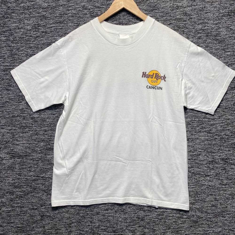 VTG Hard Rock Cafe Cancun T Shirt Mens Large White Surfer Graphic Tee Mexico